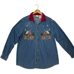 Bobbie Brooks Blue Denim Blouse with Red Collar